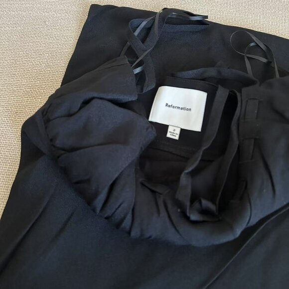 Reformation Camira Midi Dress Sz2 Black Noir Slip French Causal Party Cocktail - Picture 8 of 11